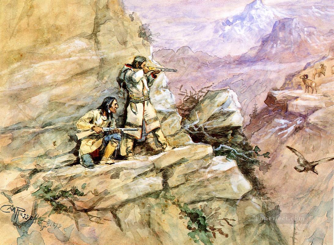 hunting big horn sheep 1898 Charles Marion Russell Oil Paintings